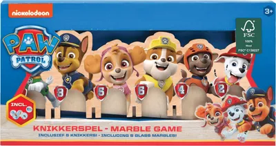 Produktbild von Toi-Toys Murmelspiel aus Holz für Kinder, Paw Patrol Motive, 5 Murmeln, fördert Feinmotorik & Koordination, Outdoorspiel für Sand & Garten
