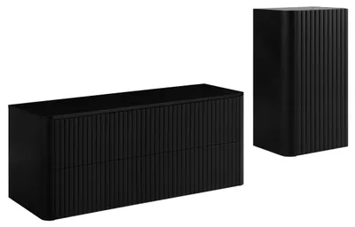 Produktbild von Badmöbel-Set mit Platte und Midischrank, Schwarz, 120 x 48 x 44 cm