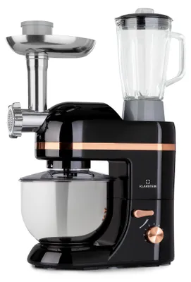 Obrázek produktu pro Klarstein hnětač, kuchyňský robot s mlýnkem na maso, 1800 W stroj na těsto, malý, 6 úrovní, šlehací metla a hnětací hák, planetární mixér, míchací stroj s mixérem, kuchyňské roboty s 5l miskou