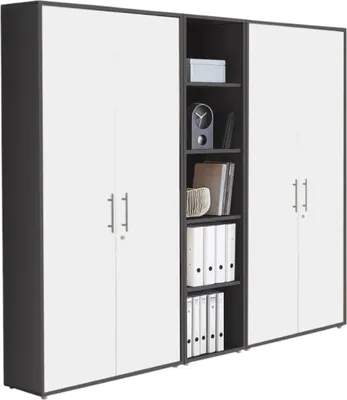 Produktbild von Aktenschrank TABOR 10 in anthrazit / Gold Harbor Oak Schrankwand, Büroschrank, abschließbar, Metallgriffe