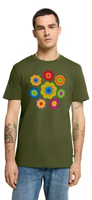 Produktbild von Spreadshirt 70er Jahre Hippie Flower Power Kostüm Blumen Fasching Männer Premium T-Shirt, L, Khaki