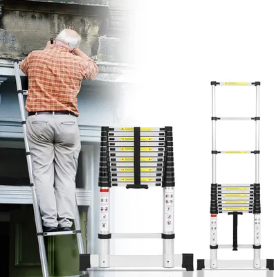 Produktbild von Jayseuw Premium Alu Teleskopleiter Ausziehleiter Klappleiter Höhe 3,8M Antirutsch Mehrzweckleiter mit Stabilisator