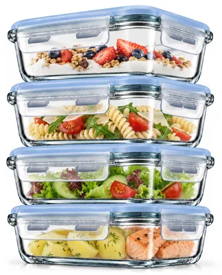 Produktbild von KADAX Lebensmittelbehälter aus Glas Borosilikatglas Lunchbox mit dunkelblauem Deckel, 4er Set, 1040 ml, Lunchbox, KI-generiertes Bild