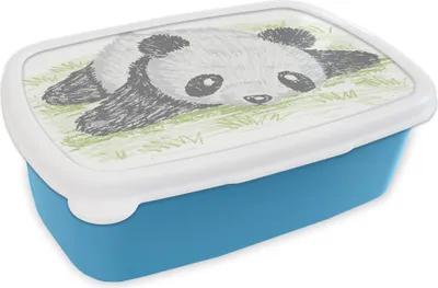 Obrázek produktu pro KitchenYeah® Lunchbox Box na oběd 17x11 cm Zvířata - Panda - Tráva Dětský svačinový box - Oběd - Plastový - Chlebová plechovka - Sendvičový box - Obědový box pro děti
