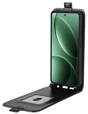 Produktbild von Für Xiaomi Poco F7 Pro Vertikale Kunstleder Flip Schutz Tasche Hülle Schwarz