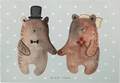 Produktbild von Mr. & Mrs. Panda Frühstücksbrett Bär Heirat - Grau Pastell - Geschenk, Schneidebrett Glas, Verheiratet Heirate Hochzeit Hochzeitsgeschenk Hochzeitspaar, Servierplatte