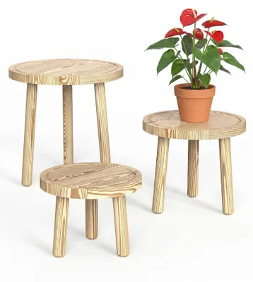 Zdjęcie produktu dla Elzusha - Zestaw 3 drewnianych stojaków na rośliny - okrągły design