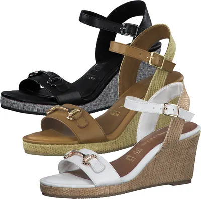 Produktbild von Tamaris Damen Sandalen Keilabsatz Leder Plateau 1-28370-26, Größe:38 EU, Farbe:Schwarz
