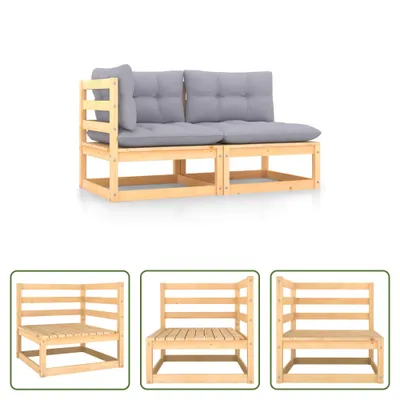 Produktbild von The Living Store 2-tlg. Garten-Lounge-Set mit Kissen Kiefer Massivholz