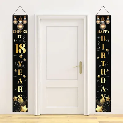 18. Geburtstag Banner Schwarz Gold Happy Birthday Deko