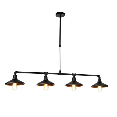Produktbild von QAZQA - Landhaus I Vintage Industrie I Vintage I Hängeleuchte Schwarz 4-flammig - Laser I Wohnzimmer - Stahl Rund I Länglich - LED geeignet E27