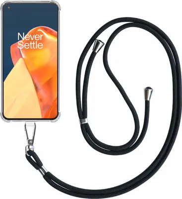 Produktbild von Handytasche passend für OnePlus 9 Transparent ShockProof mit abnehmbarem Universal-Telefonkabel - Cover Case Silikon ShockProof mit Lanyard - Smartphonics