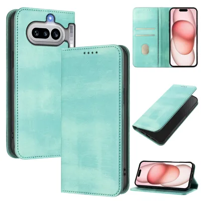 Produktbild von Handyhülle für Nothing Phone 4A, Vintage Leder RFID Schutz Kartenfach Standfunktion Magnetische Klapphülle Türkis