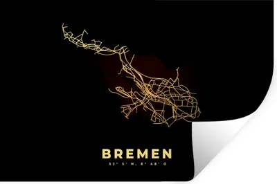 Produktbild von MuchoWow® Wandtattoo Wandsticker Wandaufkleber Bremen - Gold - Karte - Stadtplan 90x60 cm Selbstklebend und Repositionierbar - Aufkleber