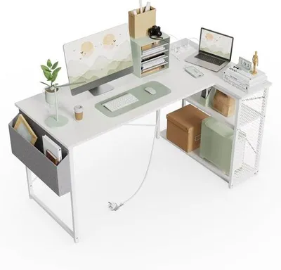 Productafbeelding van Hoekbureau - L-bureau - Thuiswerken - Met stopcontact - 120x70cm - Wit