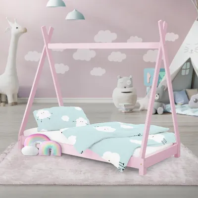 Produktbild von ml-design Tipi Kinderbett 70x140 cm aus Kiefernholz Rosa mit Lattenrost für 2-6 Jahre