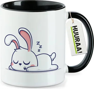 Produktbild von Huuraa Kaffeetasse Hase Comic 330ml Schwarz Keramik Kaffeebecher Geschenkidee