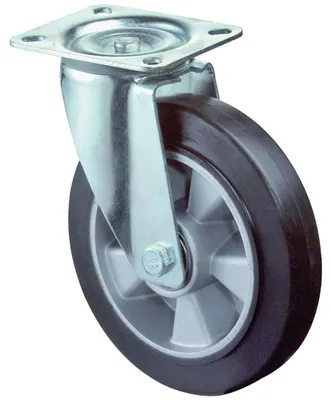 Produktbild von BS Rollen Transportrolle, Lenkrolle, Rad-Ø 160 mm, Tragf. 300 kg, Elastik schwarz, Bauhöhe 195 mm, Kugellager