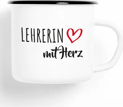 Produktbild von Huuraa Emaille Tasse Lehrerin Geschenk Kaffeebecher Vintage 300ml Lehrerin Präsent