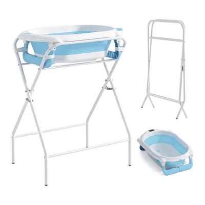 Produktbild von Babybadewanne mit Ständer, Temperaturanzeige, klappbar 3-in-1, für Neugeborene bis Kleinkind, tragbar, blau