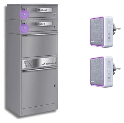 Produktbild von Briefkasten für 2 Parteien mit Paketfach und Funkklingel, große Paketbox für den Außenbereich mit Klingel und 2 Funk-Empfängern, personalisierbarer 2er Paketbriefkasten in DB 703 Eisenglimmer