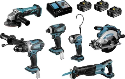 Obrázok produktu pre Makita DLX6011, Cordless angle grinder, Cordless circular saw, Akumulátorová kombinovaná vŕtačka,..., Čierna, Zelená, 11,5 cm, 91 Nm, 400 ot/min, 2000 ot/min