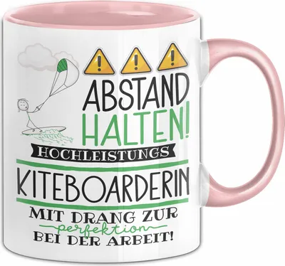 Produktbild von Kiteboarderin Tasse Geschenk Lustig Abstand Halten Hochleistungs-Kiteboarderin Mit Drang Zur Perfektion Bei Der Arbeit (Rosa)
