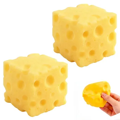 Produktbild von 2er Set Käse Squishy Soft Toy, Stressball & Anti-Stress-Spielzeug, gelber, langsam zurückfedernd – für Entspannung & Fokus – für Erwachsene & Kinder