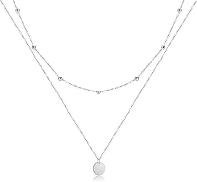 Produktbild von AFSTALR Damen Layered Kette Silber Doppel Multilayer Halskette mit Coin Anhänger