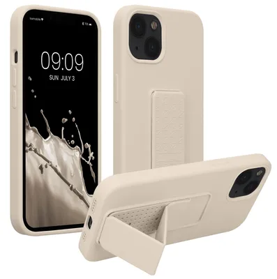 Produktbild von kwmobile Handyhülle für Apple iPhone 13 Hülle - TPU Silikon Case mit Fingerhalter und Stand - Schutzhülle Cover in Creme