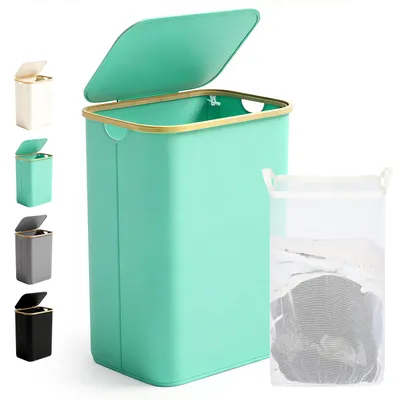Produktbild von Ribelli Wäschekorb mit Deckel und Herausnehmbar Wäschesack, Wäschetonne Schmal für Waschküche, Bad, Schlafzimmer, 85L