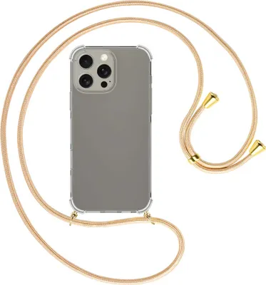 Produktbild von Handykette Backcover-Schutzhülle mit Band (Metall goldfarben) für iPhone 16 Pro Max - Goldkordel