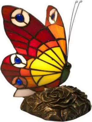Zdjęcie produktu dla Casa Padrino Luxury Tiffany Table Lamp Butterfly Red / Multicoloured 17 x 17 x H. 23 cm - Lampa biurkowa Tiffany - Luksusowe wnętrze - Luksusowe oświetlenie Art Deco - Lampy Tiffany