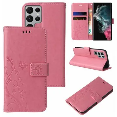 Produktbild von Kunstleder Flip-Hülle Floral für Smartphones - Farbe: Rosegold - Modellkompatibilität: Für Samsung Galaxy S23 Ultra