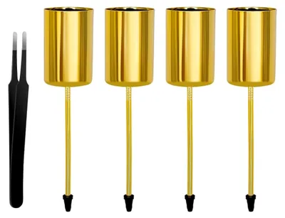 Produktbild von 4 Stück Goldene Adventskranz Kerzenhalter für Stabkerzen, Stabkerzenhalter für Weihnachtsdekoration, Kerzenleuchter, Saisonale & Nordische Dekoration, geeignet zum Basteln (inklusive Pinzette)