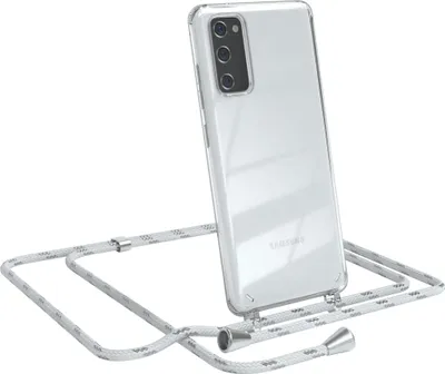 Produktbild von EAZY CASE Handykette kompatibel mit Samsung Galaxy S20 FE / S20 FE 5G Kette, Handyhülle mit Umhängeband, Handykordel, Schutzhülle, Kette, Silikonhülle, Silikon Cover, Weiß / Silber