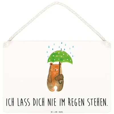 Produktbild von Mr. & Mrs. Panda wandtafel Bär Regenschirm DIN A5 - Weiß - Geschenk, Schild, Liebe, Türschild, holzbild, Freunde, Spruch, Familie, Deko Wandbild, Liebeskummer, Partner