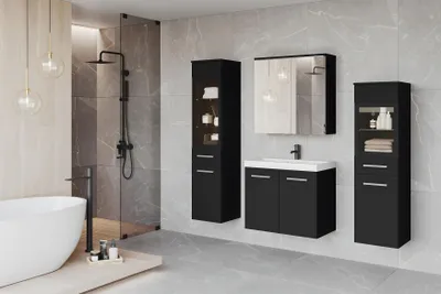 Produktbild von MINIO Badmöbel-Set "MARIT II", Badezimmermöbel mit Waschbecken, mit LED-Beleuchtung – Schwarz