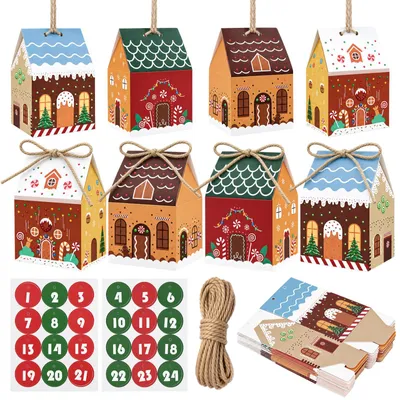 Adventskalender 24 Häuser-Dosen aus Kraftpapier, selbst befüllbar