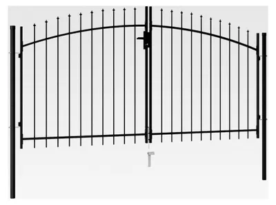 Produktbild von Doppelflügeltor mit Speerspitzen aus Stahl 3 x 1,5 m Schwarz, Sicherheits-Hoftor für Einfahrten und Industriegelände