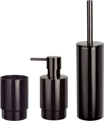 Produktbild von Spirella Badezimmer Set, 3-teiliges Badzubehör Nyo Edelstahl Seifenspender, WC Bürste, und Zahnputzbecher Schwarz