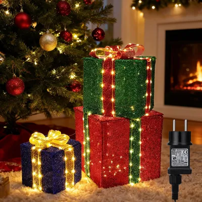 Weihnachts-Geschenkboxen mit 160 warmweißen LEDs, 3er-Set