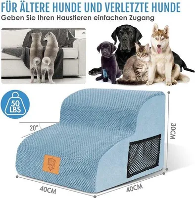 Produktbild von Famanu Hundetreppe 2 Stufen - Antirutsch, abnehmbarer Bezug, für kleine Hunde
