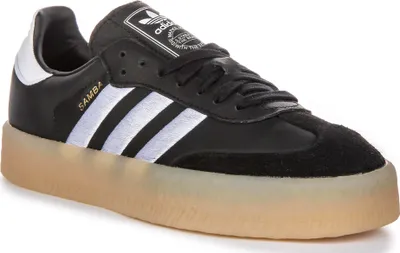 Produktbild von Adidas Samba Platform 3 Streifen Retro Konturierte Damen Leder Trainer in Schwarz Weiß – 6 UK - 39 1/3 EU - 7.5 US / Black White