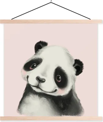 Produktbild von MuchoWow® Textilposter Panda - Kinder - Rosa 120x120 cm mit holzfarbenen Rahmen - Textil-Poster