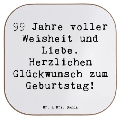 Produktbild von Mr. & Mrs. Panda Untersetzer für Gläser Spruch 99. Geburtstag - Weiß - Geschenk, Tassen, Tischuntersetzer, Tassenuntersetzer, Geburtstagsgeschenk, Weisheit, Zuneigung
