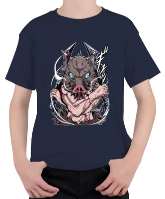 Zdjęcie produktu dla Koszulka dziecięca uni  z dzikiem z anime Łowca demonów Dwa ostrza Manga Cosplay, granatowy, 104