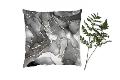 Produktbild von MuchoWow® Zierkissen Sofakissen Wohnzimmer Dekokissen 40x40 cm Marmor - Schwarz - Gold - Grau - Foto Kissen - Schlafzimmer Dekoration