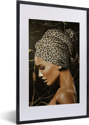 Produktbild von MuchoWow® MuchoWow® Gerahmtes Poster Frau - Kopftuch - Abstrakt 40x60 cm - Poster mit zchwarzem Bilderrahmen - Poster in Rahmen