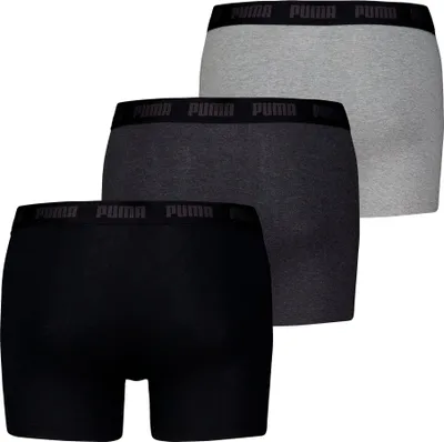 Obrázek produktu pro PUMA Pánské boxerky, balení po 3 kusech – Everyday Boxers 3P, bavlna s Elastanem, jednobarevné černé/šedé M